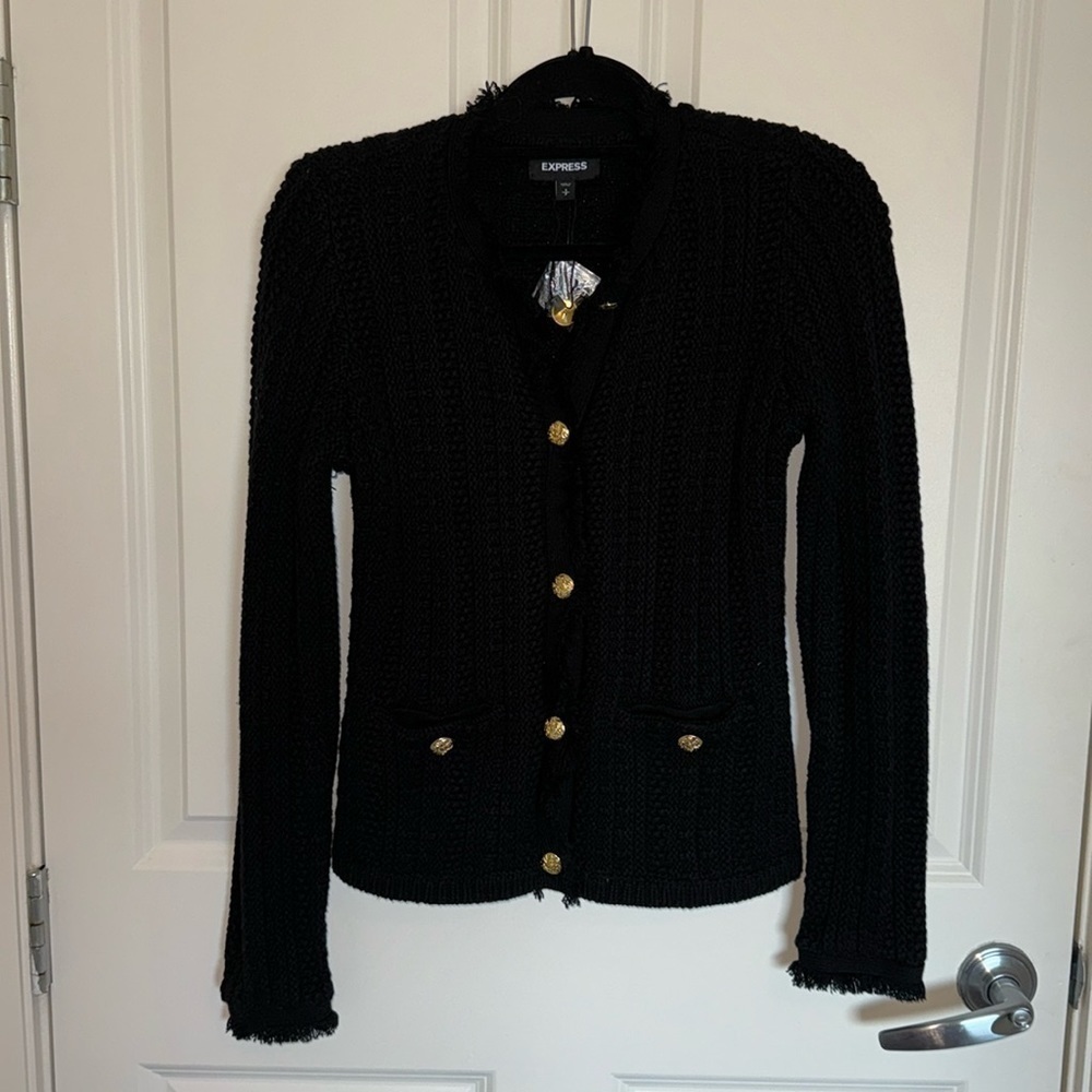 NWOT express black sweater/blazer gold detail size small